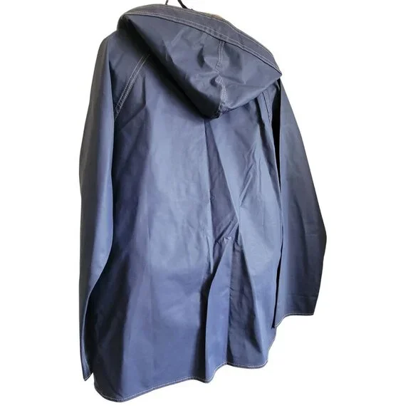 Reversable Mallard Duck Print Hooded Raincoat Snap Buttons Drawstring. Size L - Picture 13 of 16